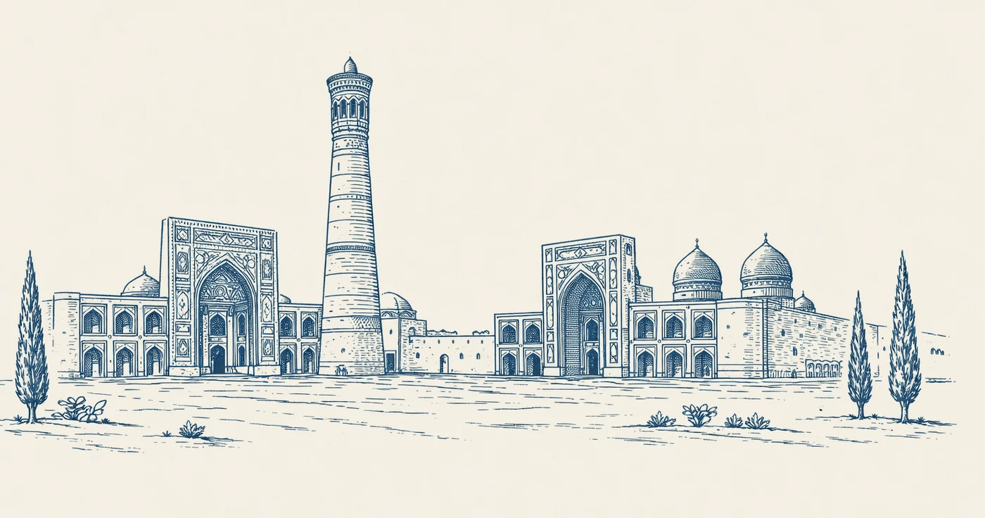 Illustration of an Uzbek architectural complex