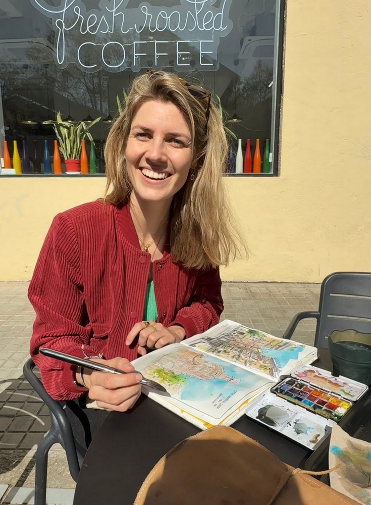 Placeholder portrait of a watercolor artist sketching outdoors
