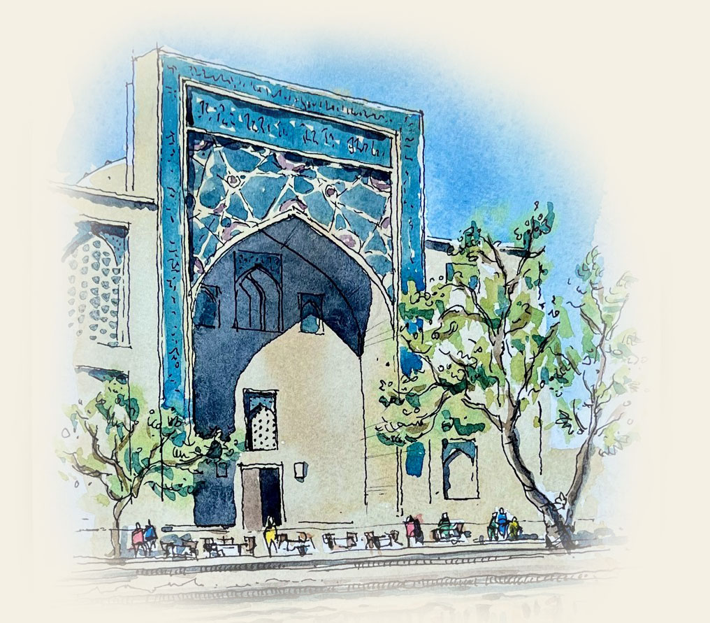 Illustration of an Uzbek architectural complex